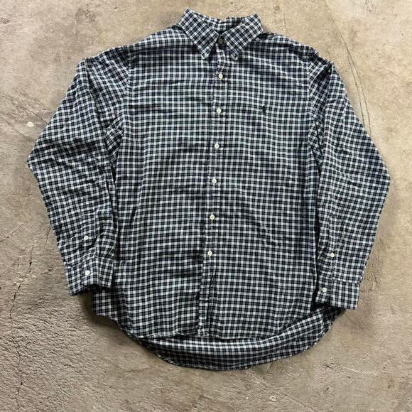 Y2K Blue And White Plaid Ralph Lauren Mini Logo Longsleeve Button Down Shirt - Picture 1 of 8
